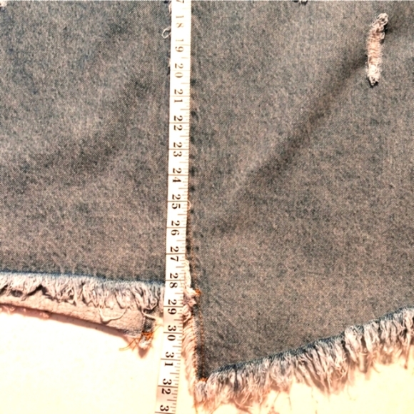 Asymmetrical Denim Skirt Midi Distressed High Waist Light Wash Blue 1X Back Slit - Picture 5 of 6